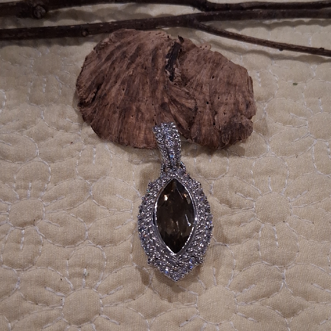 Judith Ripka Sterling Silver C.Z. Smoky Topaz Teardrop Enhancer Pendant